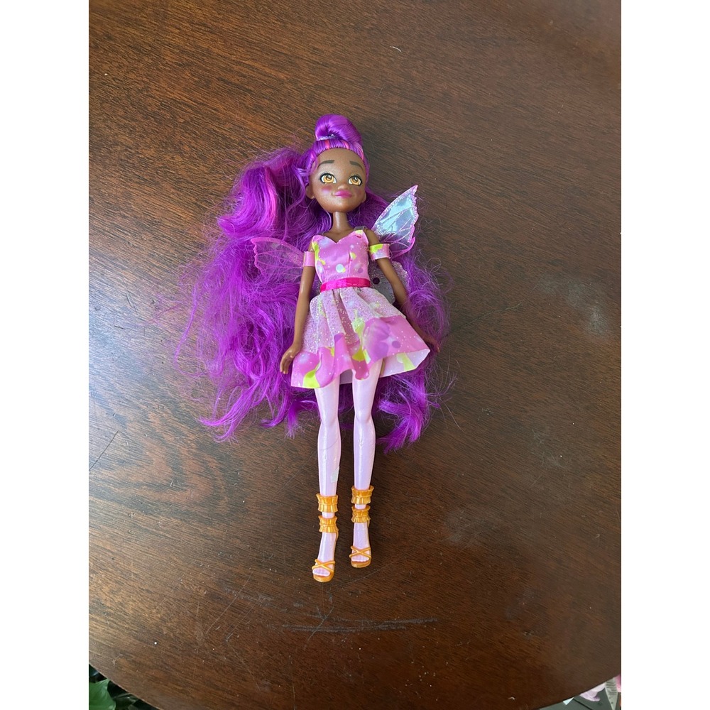 Zuru Sparkle Girlz Fairy Doll Purple Hair Pink Floral Dress Wings Orange Sandals